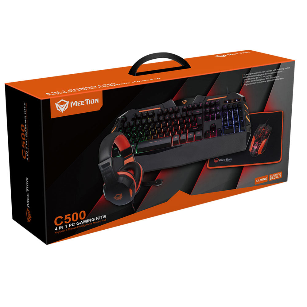 Meetion C500 4in1 Wired RGB Gaming Keyboard + Mouse + Mouse Pad + Headset Combo English & Arabic