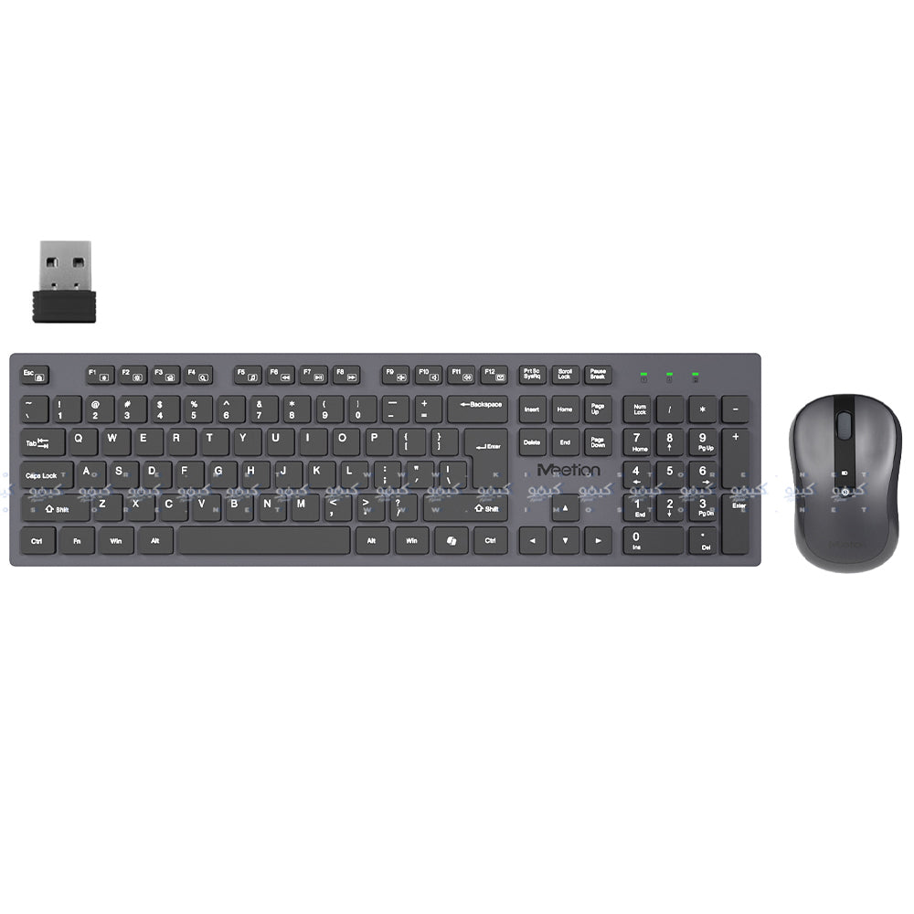 كيبورد + ماوس ميشن لاسلكي صامت كومبو إنجليزي وعربي CW216 - أسود