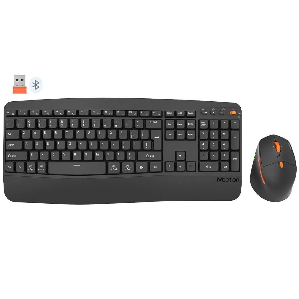 Meetion Director A2 Dual Mode Bluetooth Wireless Keyboard + Mouse Combo English & Arabic - Black