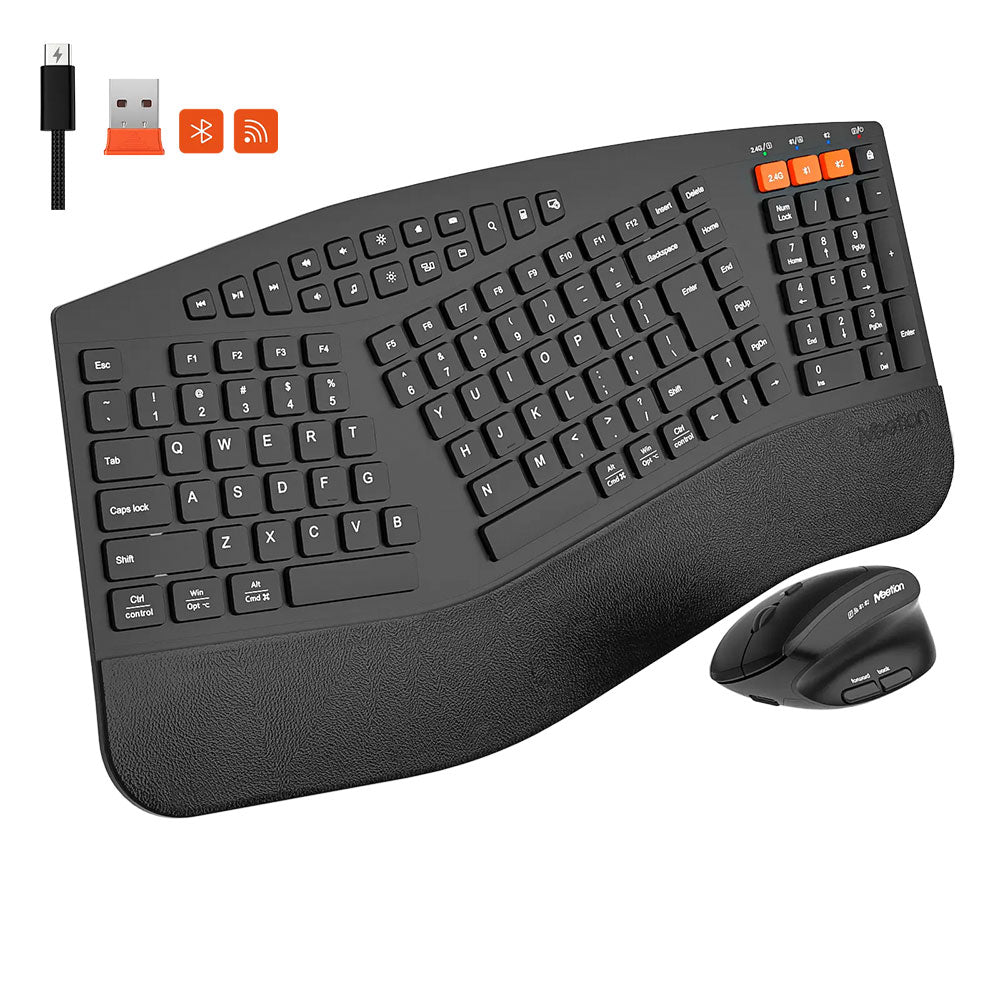 Meetion DirectorB2 Dual Mode Rechargeable Bluetooth Wireless Keyboard + Mouse Combo English & Arabic - Black