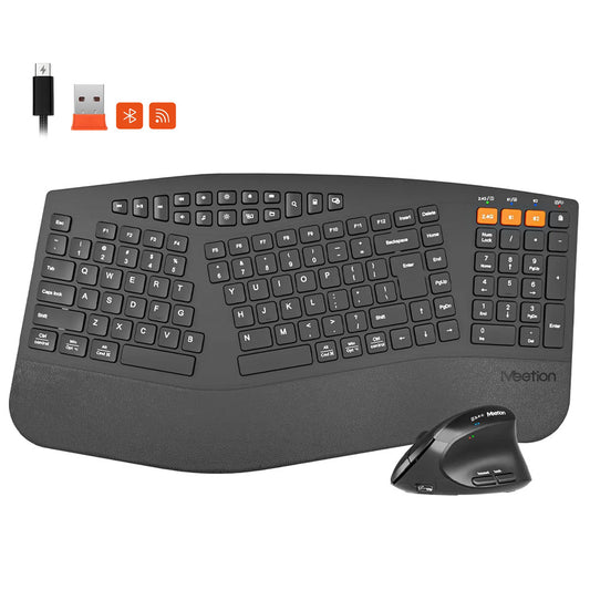 Meetion DirectorB2 Dual Mode Rechargeable Bluetooth Wireless Keyboard + Mouse Combo English & Arabic - Black