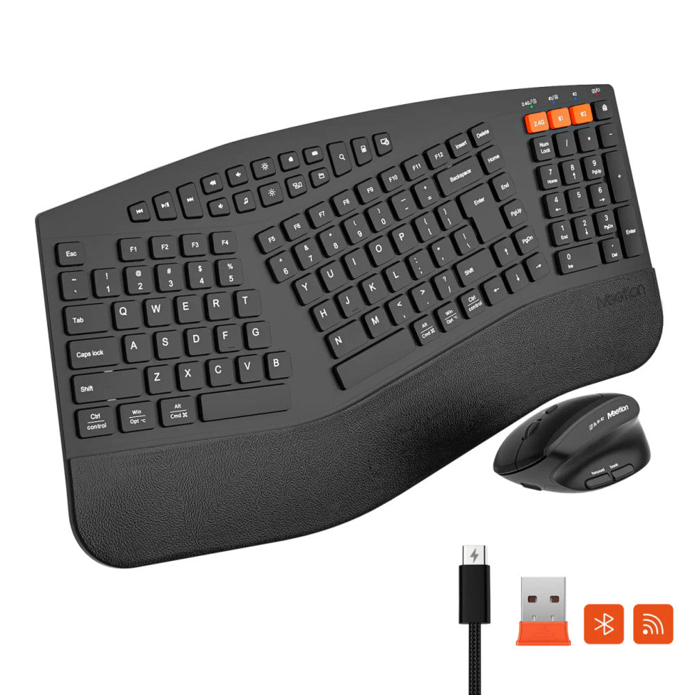 Meetion DirectorB2 Rechargeable Bluetooth Wireless Keyboard + Mouse Combo English & Arabic - Black