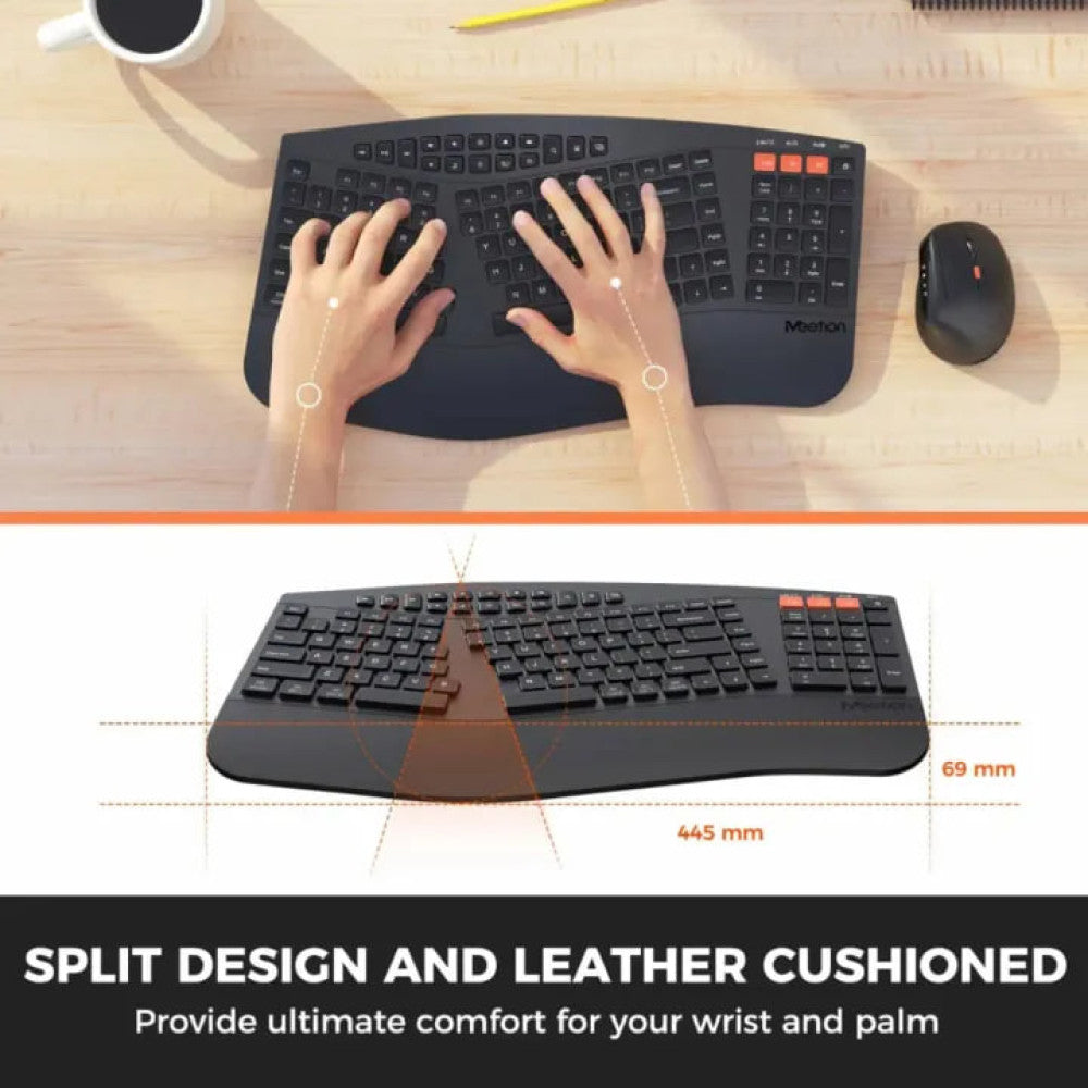 Meetion DirectorB2 Dual Mode Rechargeable Bluetooth Wireless Keyboard + Mouse Combo English & Arabic - Black