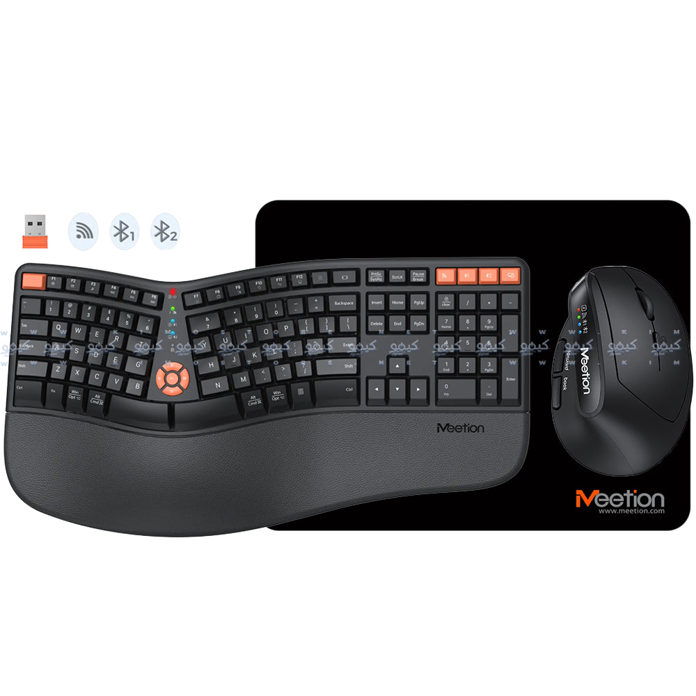 Meetion DirectorC2 Ergonomic Dual Mode Rechargeable Bluetooth Wireless Keyboard + Mouse + Mouse Pad Combo English & Arabic
