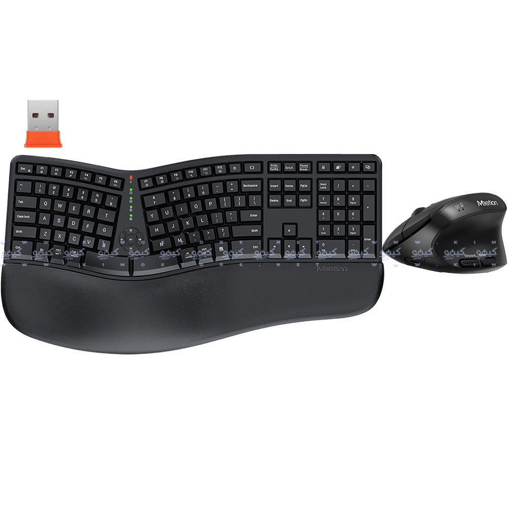 Meetion DirectorC Ergonomic Rechargeable Wireless Keyboard + Mouse Combo English & Arabic - Black