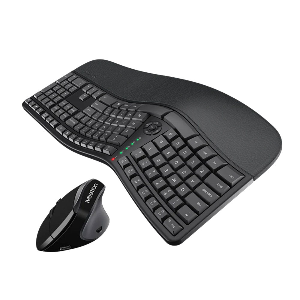 Meetion DirectorC Ergonomic Rechargeable Wireless Keyboard + Mouse Combo English & Arabic - Black