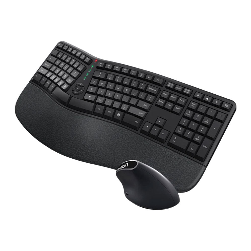 Meetion DirectorC Ergonomic Rechargeable Wireless Keyboard + Mouse Combo English & Arabic - Black