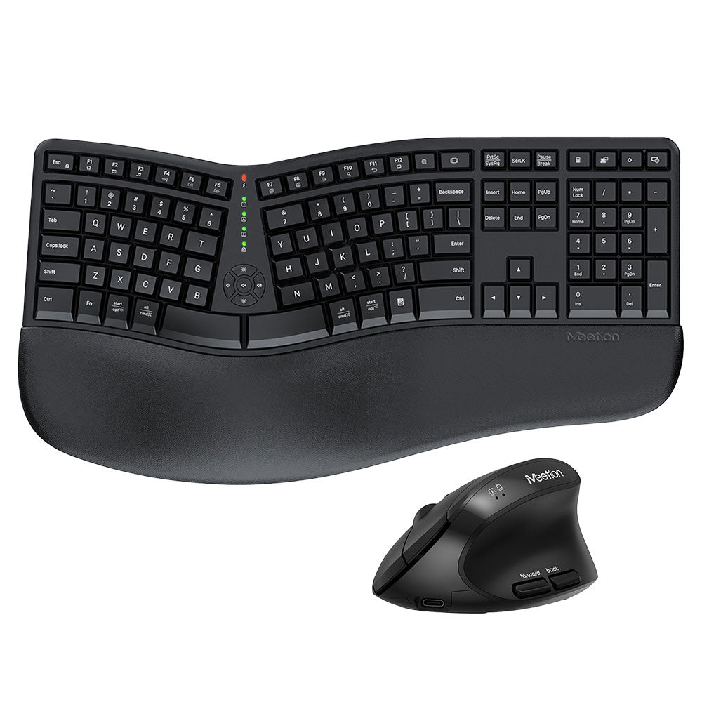 Meetion DirectorC Ergonomic Rechargeable Wireless Keyboard + Mouse Combo English & Arabic - Black