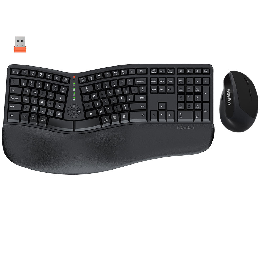 Meetion DirectorC Ergonomic Rechargeable Wireless Keyboard + Mouse Combo English & Arabic - Black