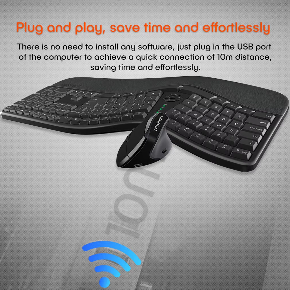 Meetion DirectorC Ergonomic Rechargeable Wireless Keyboard + Mouse Combo English & Arabic - Black