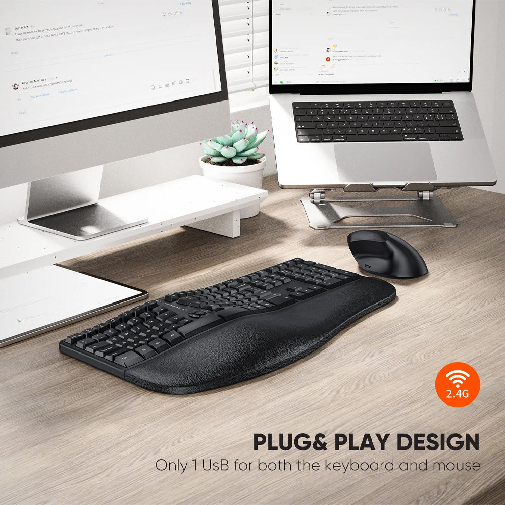 Meetion DirectorC Ergonomic Rechargeable Wireless Keyboard + Mouse Combo English & Arabic - Black