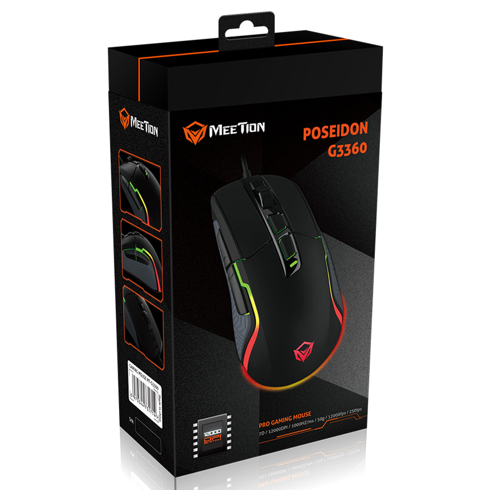 Meetion G3360 Wired RGB Gaming Mouse 12000Dpi - Black