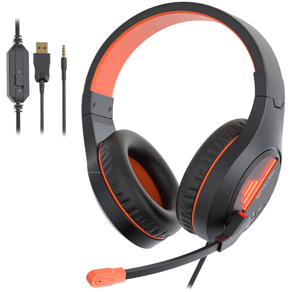 Meetion HP021 Stereo Gaming Headset Surround Sound With Noise-Cancelling Mic - Black x Orange