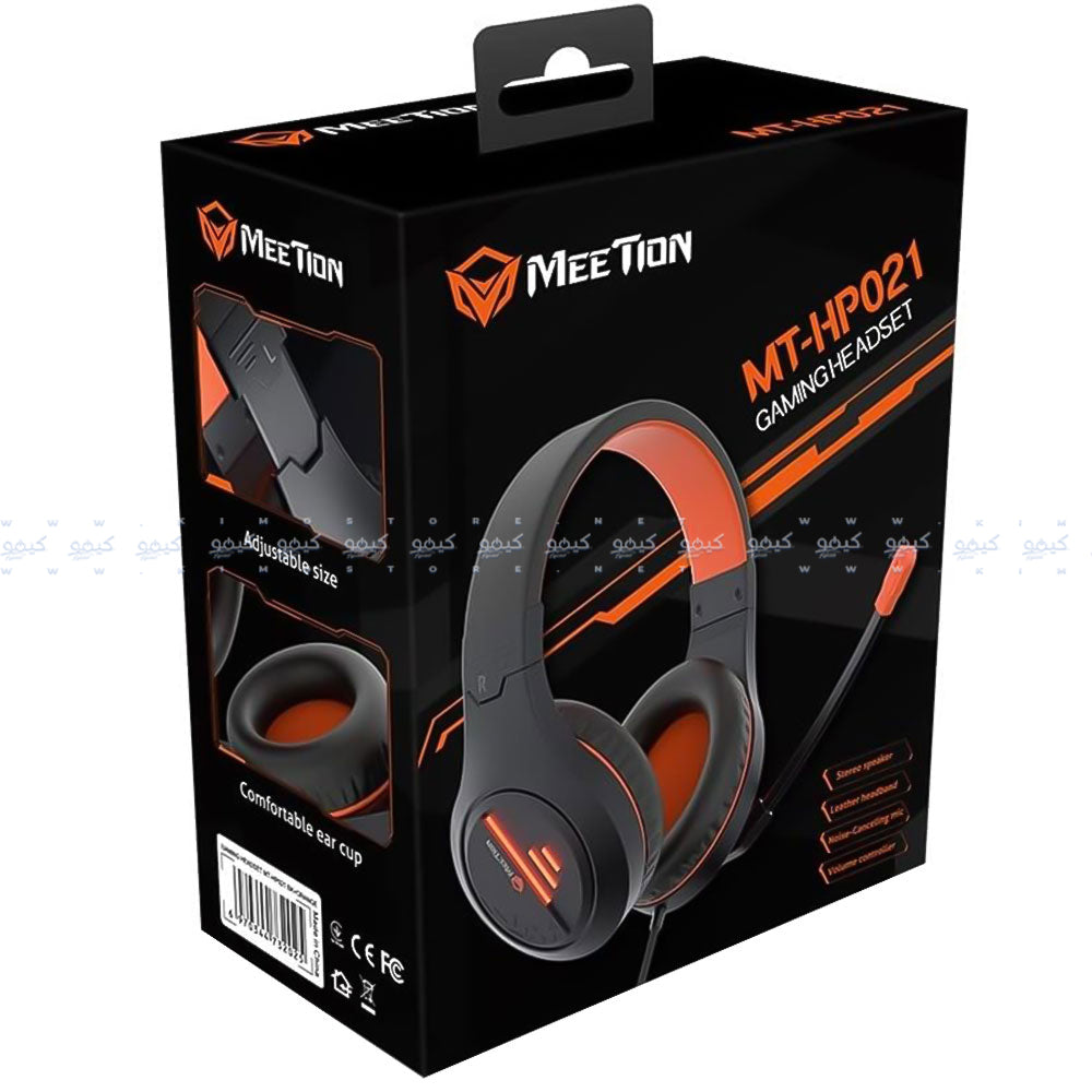 Meetion HP021 Stereo Gaming Headset Surround Sound With Noise-Cancelling Mic - Black x Orange