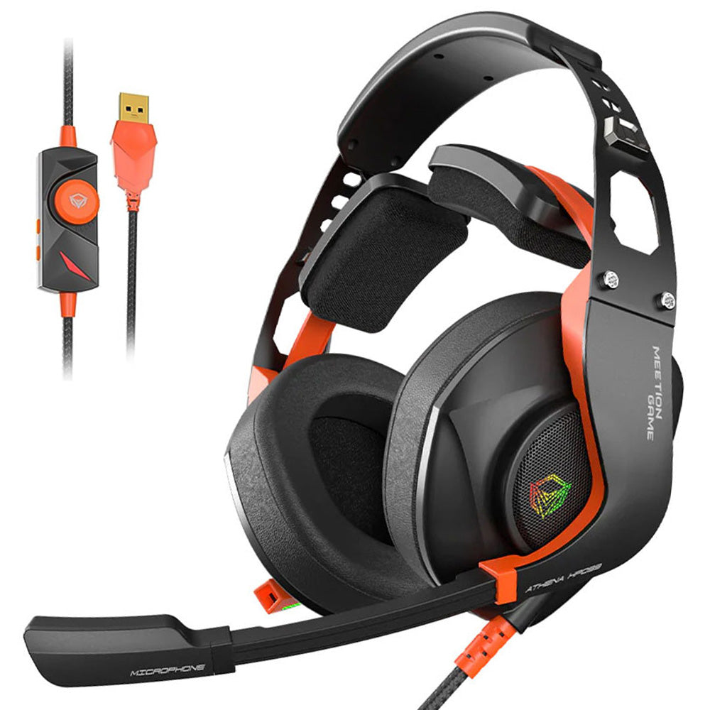 Meetion HP099 Stereo RGB Gaming Headset Surround Sound With Noise-Cancelling Mic - Black x Orange