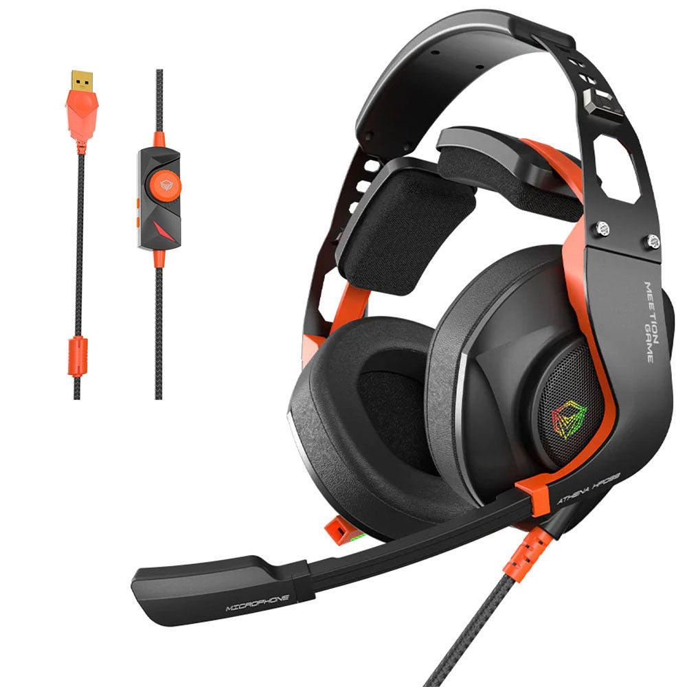 Meetion HP099 Stereo RGB Gaming Headset Surround Sound With Noise-Cancelling Mic - Black x Orange