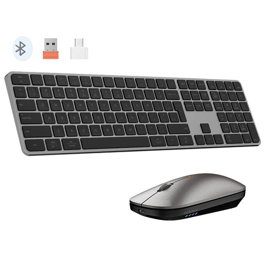 كيبورد + ماوس ميشن بلوتوث سلكي & لاسلكي كومبو إنجليزي وعربي Ikey C230 Quite Slim - اسود رمادي
