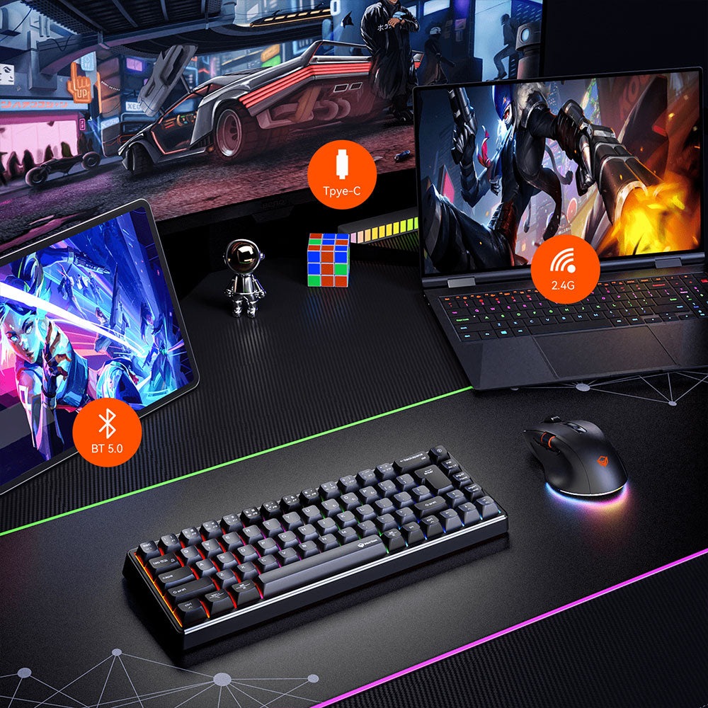 كيبورد ميشن سلكي و لاسلكي بلوتوث RGB جيمنج إنجليزي وعربي MK12 Triple-Mode