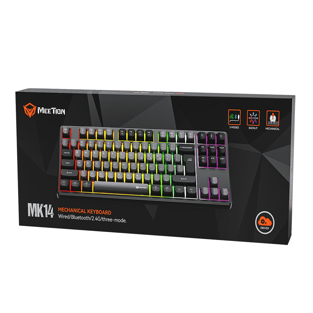 Meetion MK14 TKL Triple-Mode Rechargeable Bluetooth Wireless & Wired RGB Gaming Keyboard English & Arabic