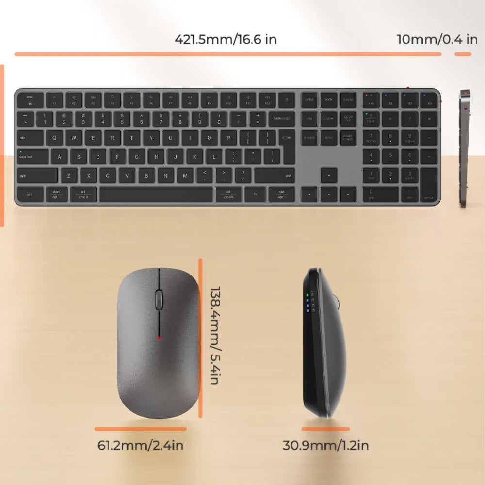 كيبورد + ماوس ميشن بلوتوث سلكي & لاسلكي كومبو إنجليزي وعربي Ikey Quite Slim - اسود رمادي