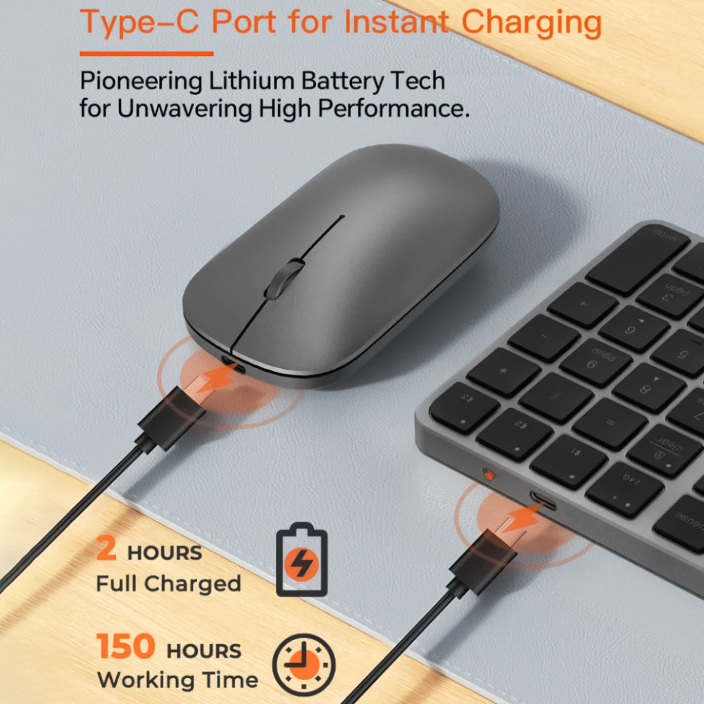 كيبورد + ماوس ميشن بلوتوث سلكي &  Quite Slim - اسود رمادي