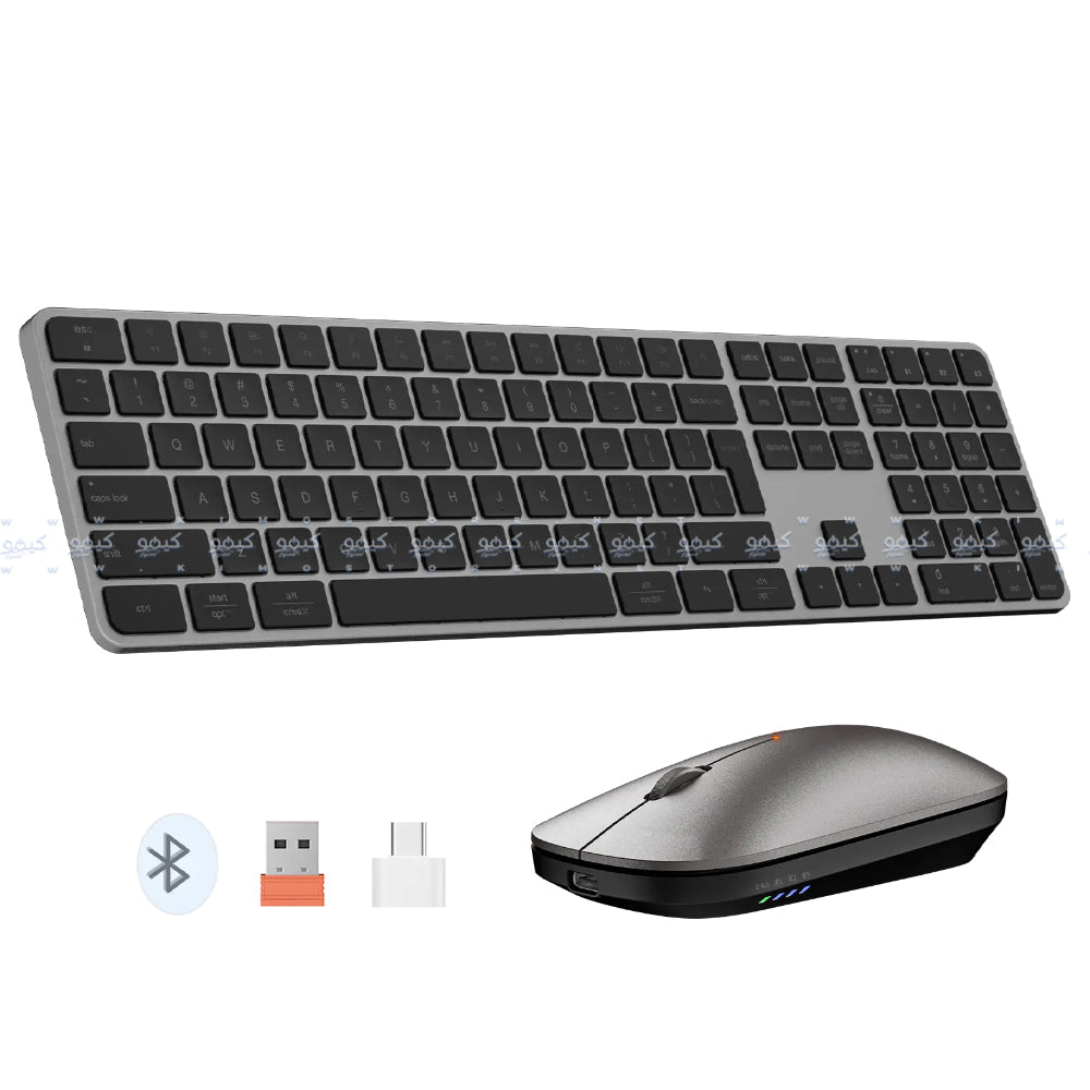 Meetion Ikey C230 Quite Slim Bluetooth Wireless & Wired Keyboard + Mouse Combo English & Arabic - Gray Black