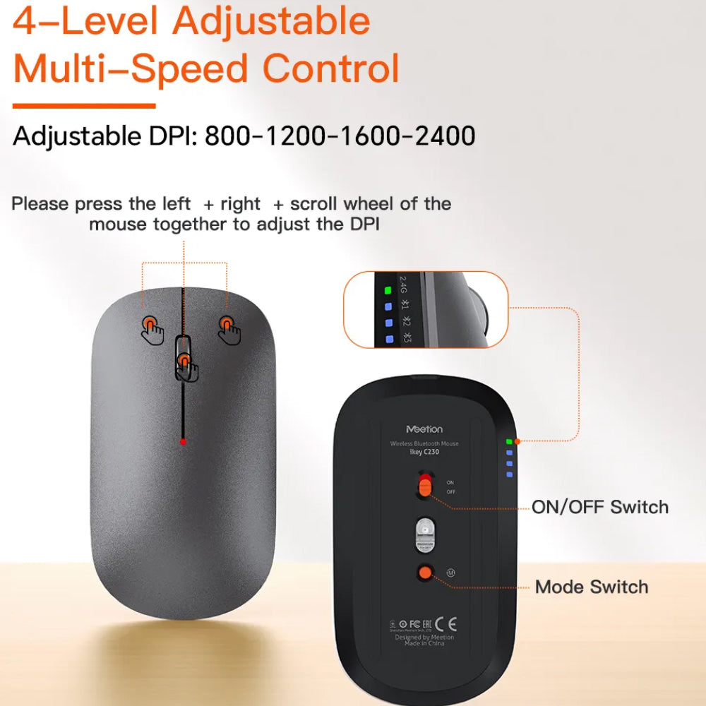 كيبورد + ماوس لاسلكي كومبو إنجليزي وعربي Ikey C230 Quite Slim - اسود رمادي