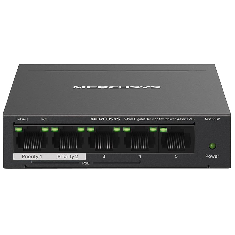 سويتش ميركوسيس 4 منافذ 10/100/1000 ميجابت في الثانية PoE+ + منفذ (RJ45) 10/100/1000 ميجابت في الثانية 65 وات MS105GP Unmanaged Desktop