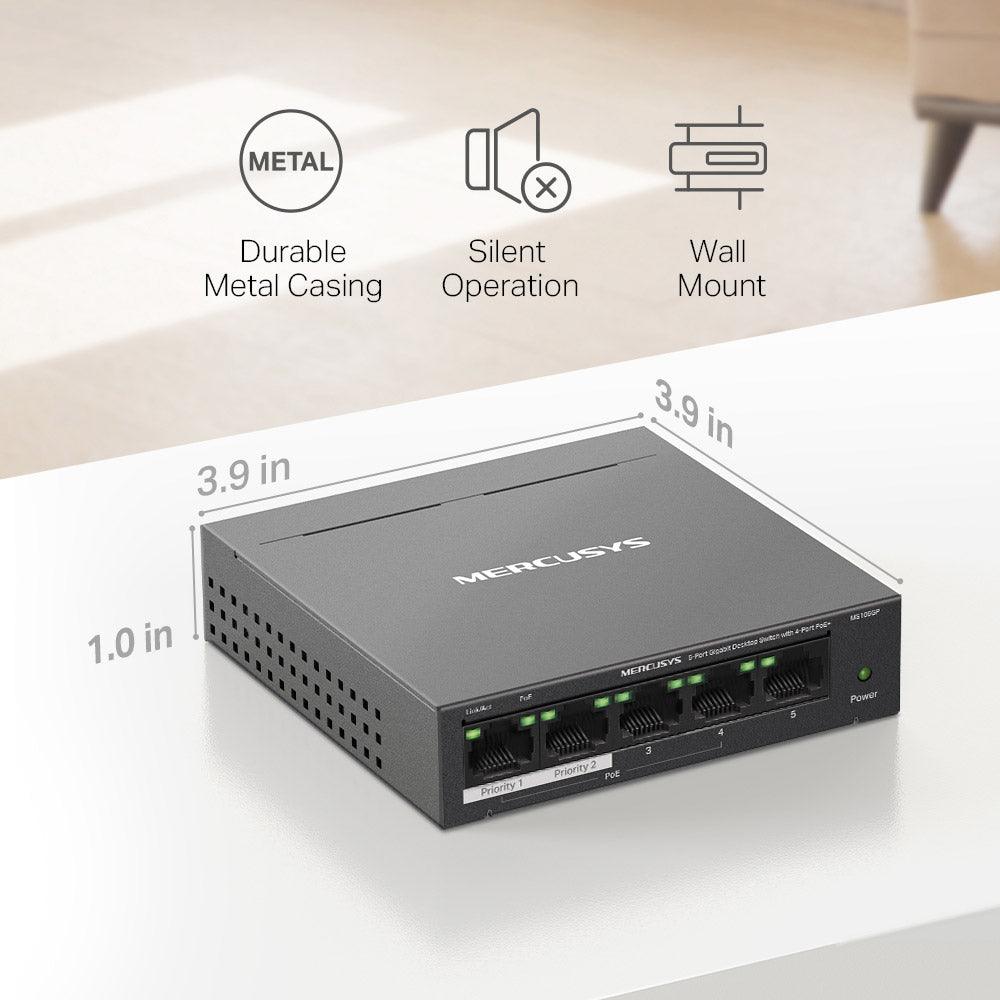 سويتش ميركوسيس 4 منافذ 10/100/1000 ميجابت في الثانية PoE+ + منفذ (RJ45) 10/100/1000 ميجابت في الثانية 65 وات MS105GP Unmanaged Desktop