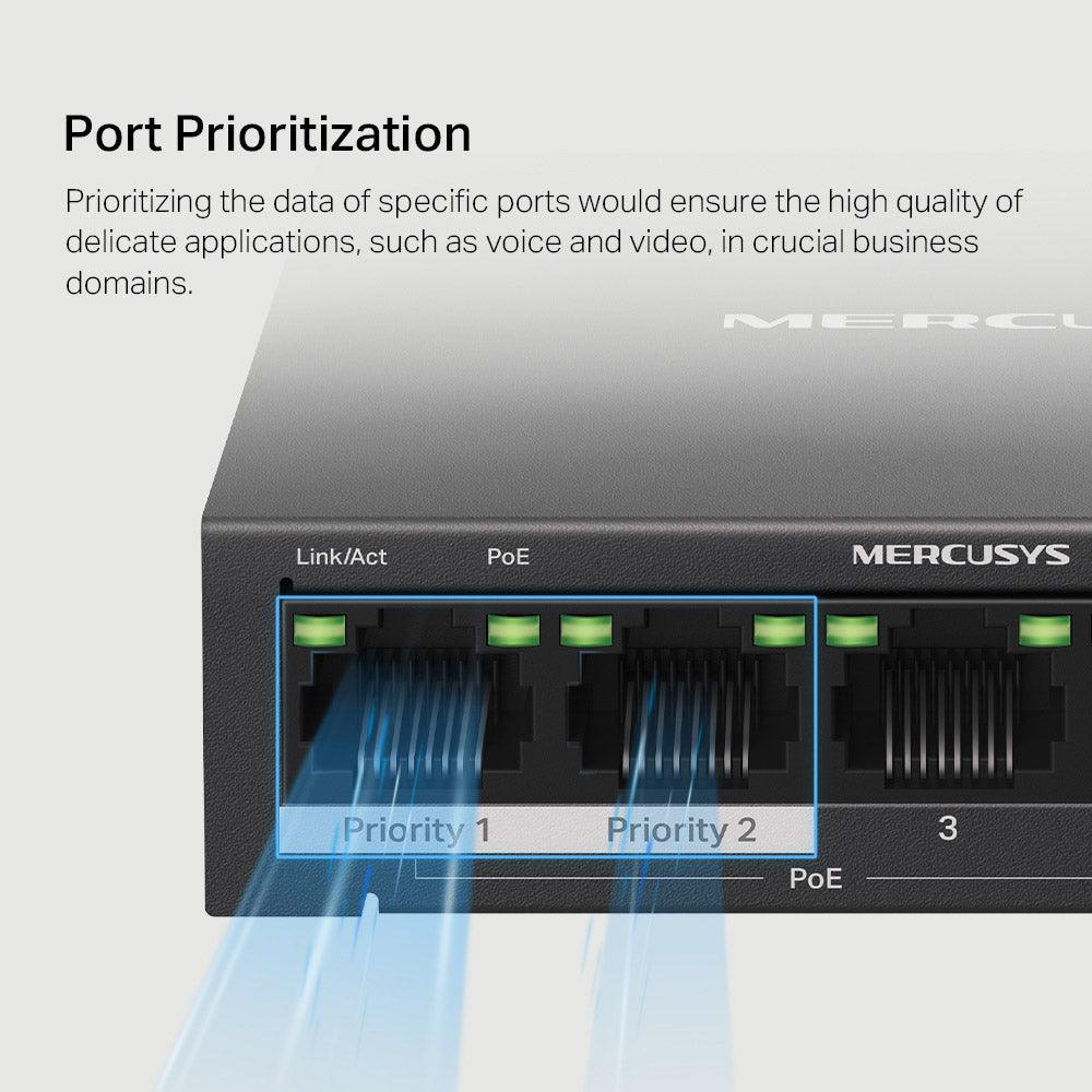 سويتش ميركوسيس 4 منافذ 10/100/1000 ميجابت في الثانية PoE+ + منفذ (RJ45) 10/100/1000 ميجابت في الثانية 65 وات MS105GP Unmanaged Desktop