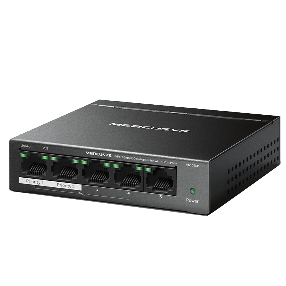 سويتش ميركوسيس 4 منافذ 10/100/1000 ميجابت في الثانية PoE+ + منفذ (RJ45) 10/100/1000 ميجابت في الثانية 65 وات MS105GP Unmanaged Desktop