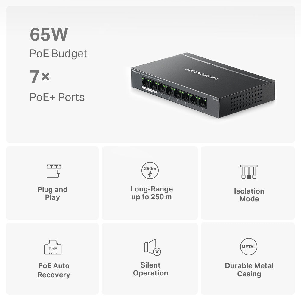 سويتش ميركوسيس 7 منافذ 10/100/1000 ميجابت في الثانية PoE+ + منفذ (RJ45) 10/100/1000 ميجابت في الثانية MS108GP Unmanaged 