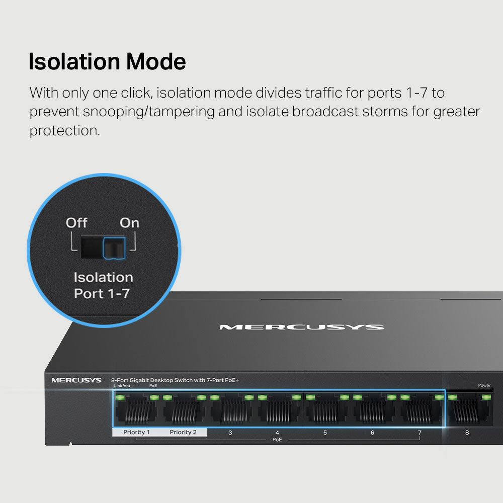 سويتش ميركوسيس 7 منافذ 10/100/1000 ميجابت في الثانية PoE+ + منفذ (RJ45) 10/100/1000 ميجابت في الثانية MS108GP Unmanaged 