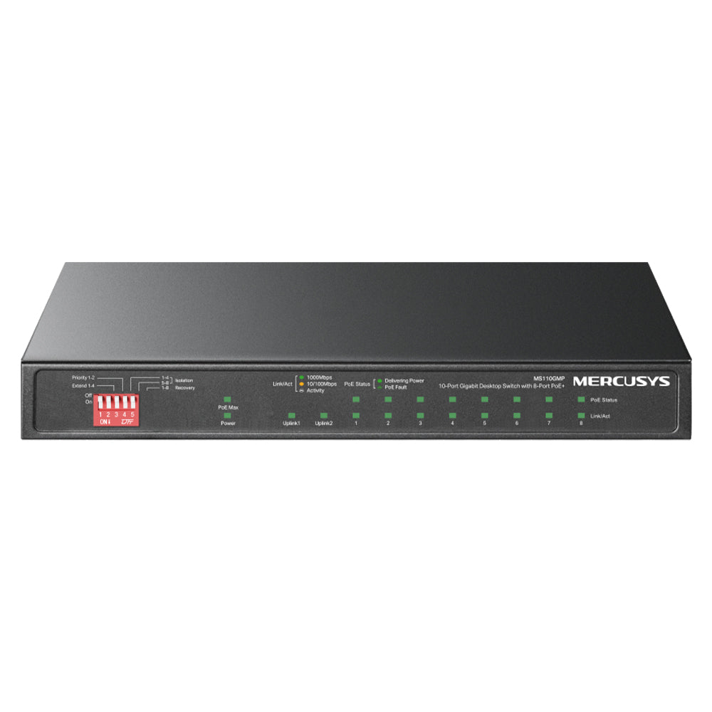 سويتش ميركوسيس 8 منافذ 100/10 ميجابت/ثانية +PoE + منفذين (RJ45) 1000 ميجابايت/ثانية MS110GMP Unmanaged Desktop Uplink 
