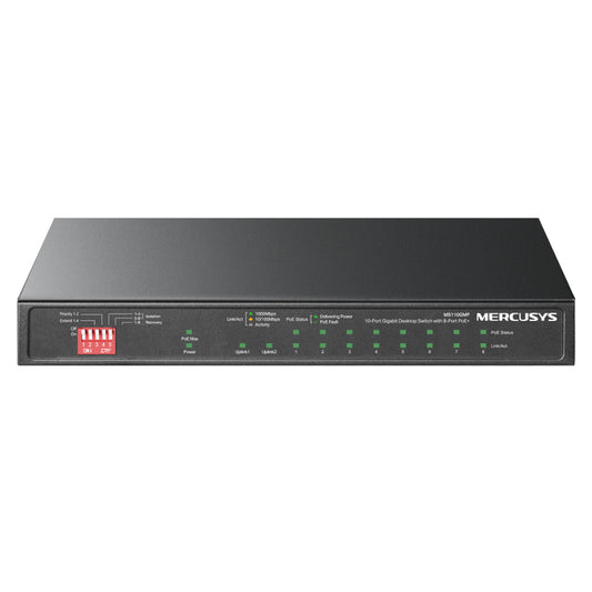 سويتش ميركوسيس 8 منافذ 10/100/1000 ميجابت/ثانية +PoE + منفذين (RJ45) 1000 ميجابايت/ثانية MS110GMP Unmanaged Desktop Uplink 
