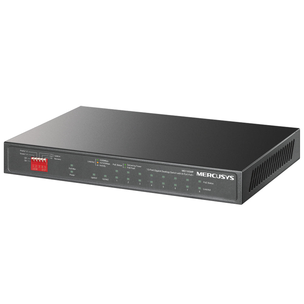سويتش ميركوسيس 8 منافذ 100/10 ميجابت/ثانية +PoE + منفذين (RJ45) 1000 ميجابايت/ثانية MS110GMP Unmanaged Desktop Uplink 
