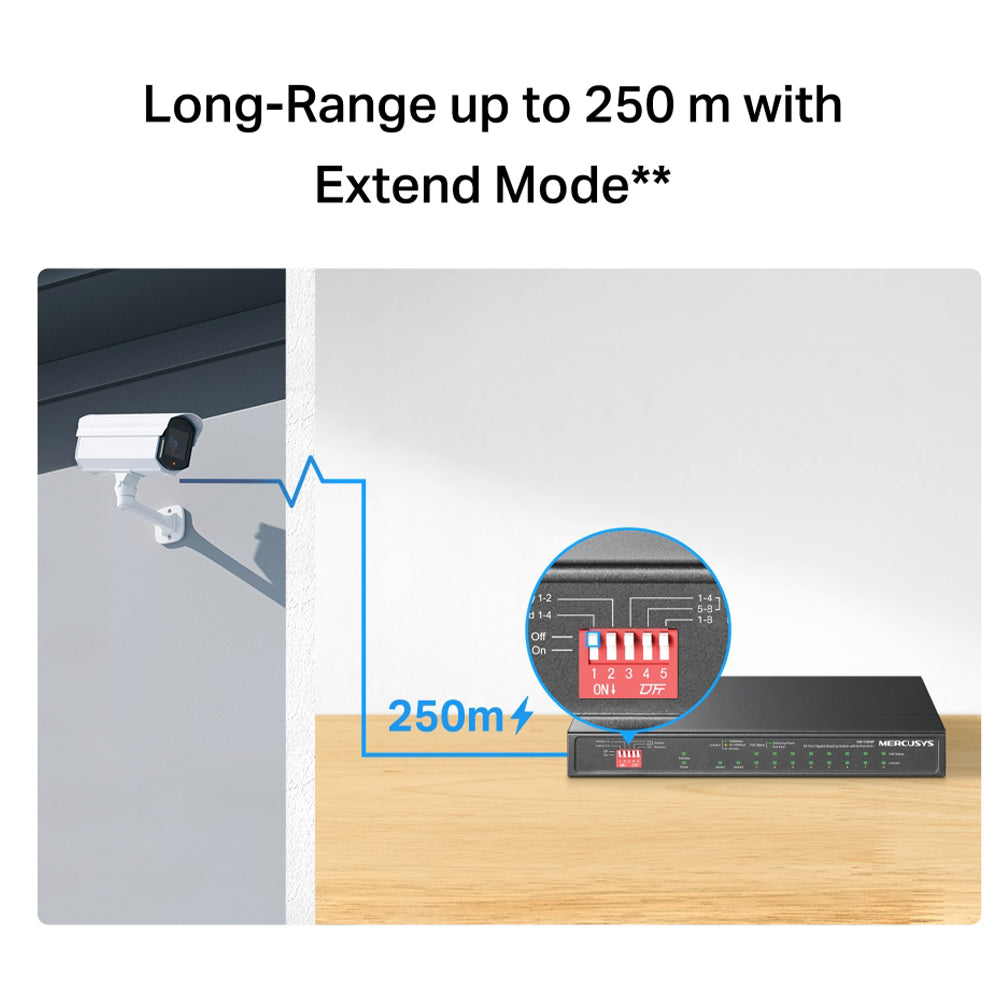 سويتش ميركوسيس 8 منافذ 100/10 ميجابت/ثانية +PoE + منفذين (RJ45) 1000 ميجابايت/ثانية MS110GMP Unmanaged Desktop Uplink 
