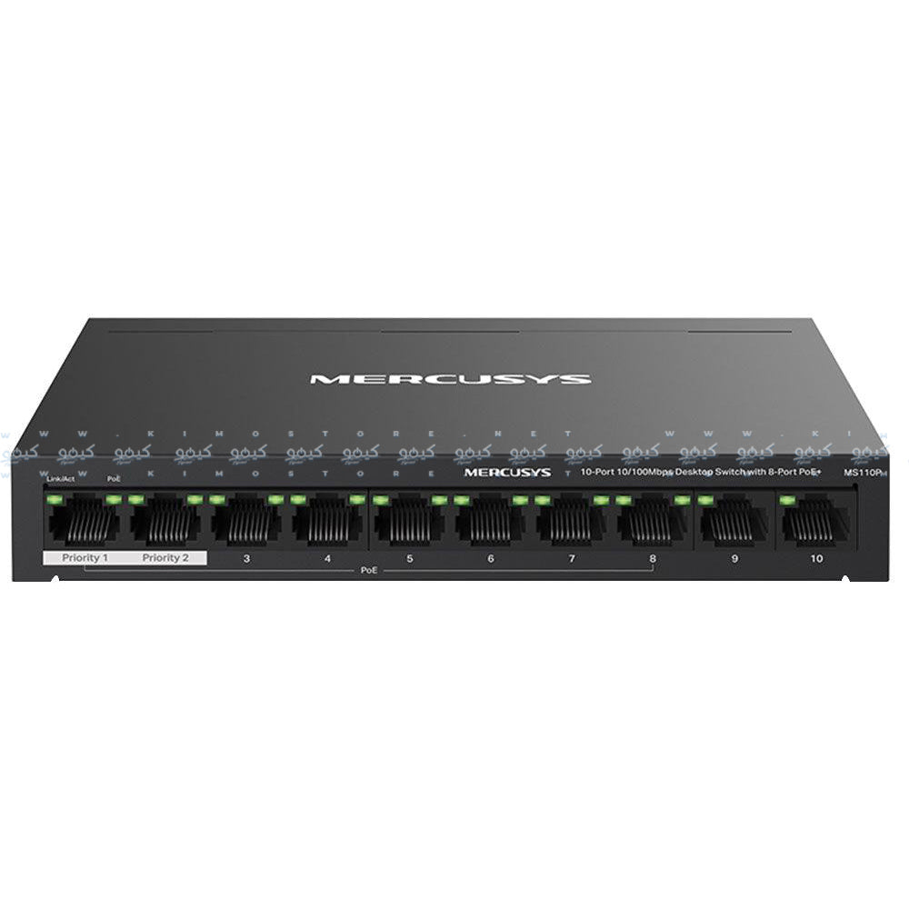 Mercusys MS110P Unmanaged Desktop Switch 8 Ports PoE 10/100Mbps + 2 Ports RJ45 10/100Mbps Uplink