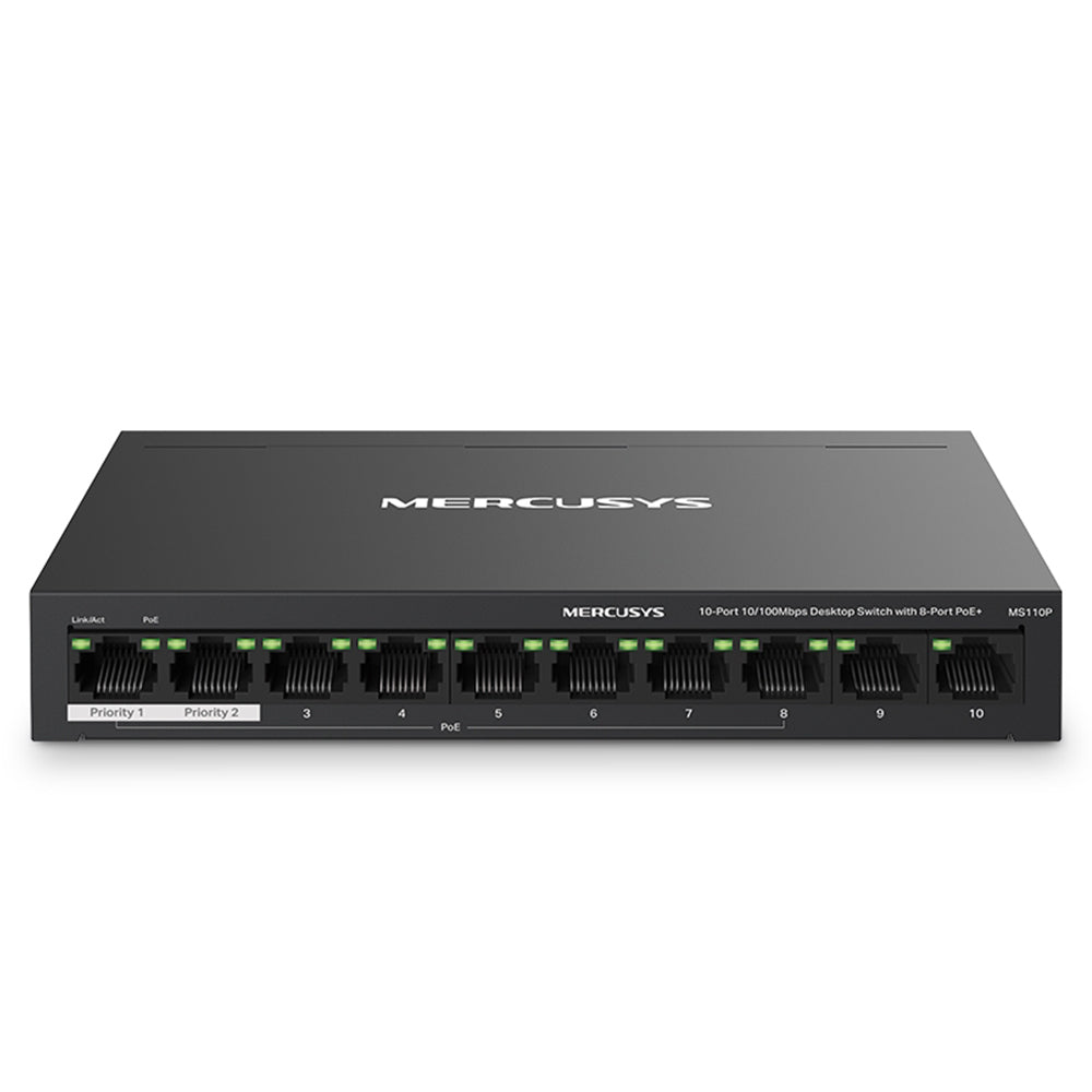 Mercusys MS110P Unmanaged Desktop Switch 8 Ports PoE 10/100Mbps + 2 Ports RJ45 10/100Mbps Uplink 65W