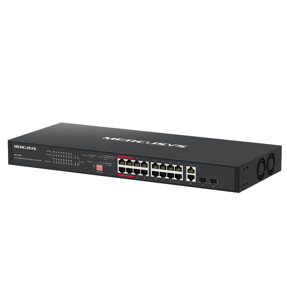 سويتش ميركوسيس 16 منفذ 10/100/1000 ميجابت في الثانية PoE+ + منفذين (RJ45) 10/100/1000 ميجابت في الثانية + منفذين (SFP) 10/100/1000 ميجابت في الثانية MS120GP Unmanaged Rackmount
