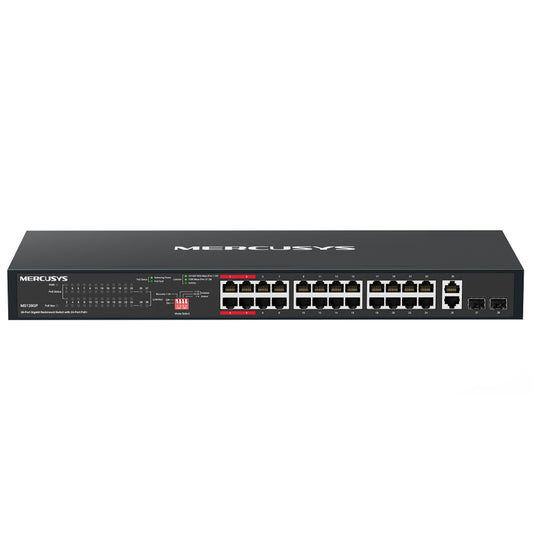 سويتش ميركوسيس 24 منفذ 10/100/1000 ميجابت في الثانية PoE+ + منفذين (RJ45) 10/100/1000 ميجابت في الثانية Uplink + منفذين (SFP) 10/100/1000 ميجابت في الثانية MS128GP Unmanaged Rackmount