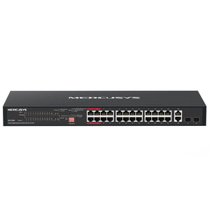 سويتش ميركوسيس 24 منفذ 10/100/1000 ميجابت في الثانية PoE+ + منفذين (RJ45) 10/100/1000 ميجابت في الثانية Uplink + منفذين (SFP) 10/100/1000 ميجابت في الثانية MS128GP Unmanaged Rackmount