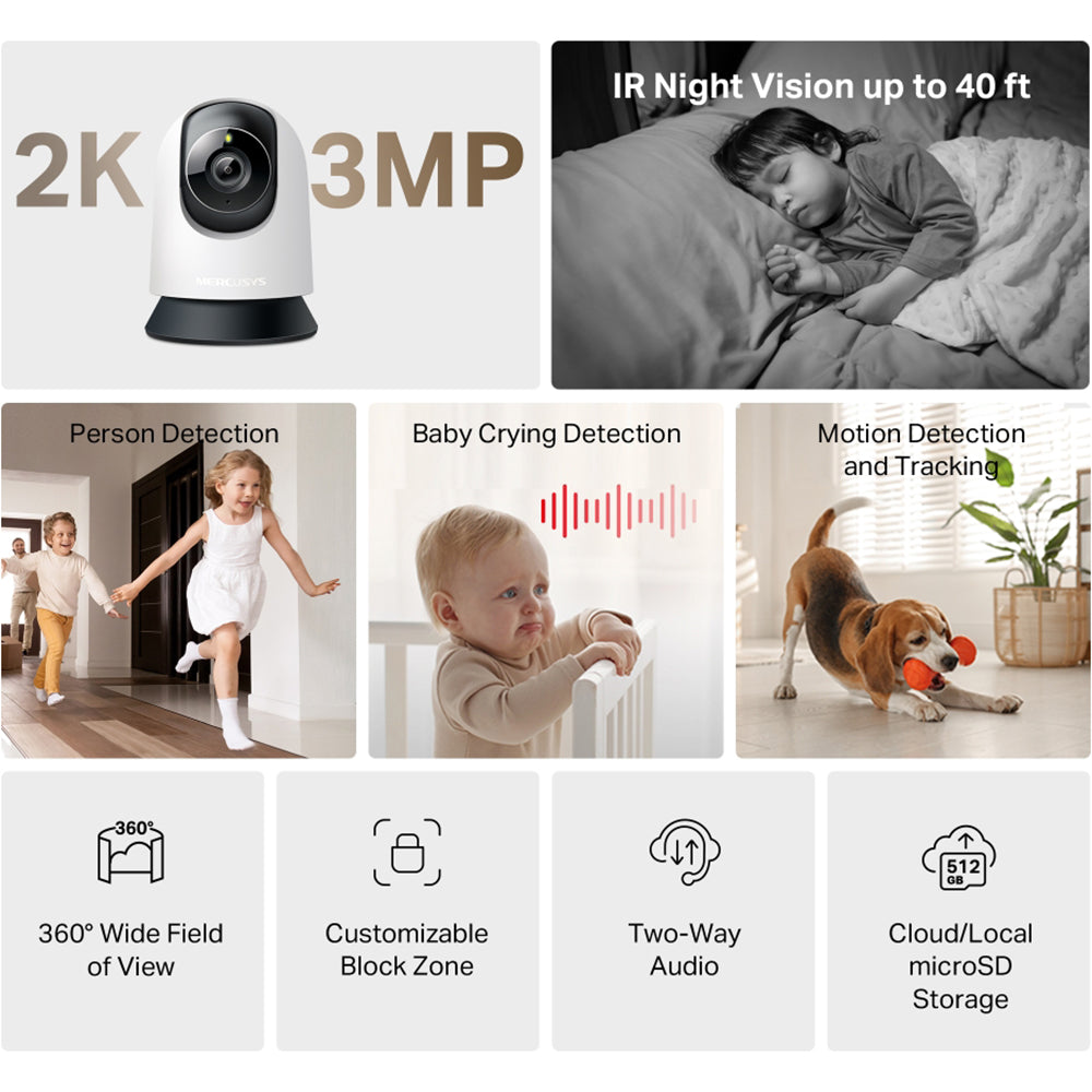 Mercusys MC210 Wi-Fi Pan & Tilt Indoor Security Camera 2K 3MP 