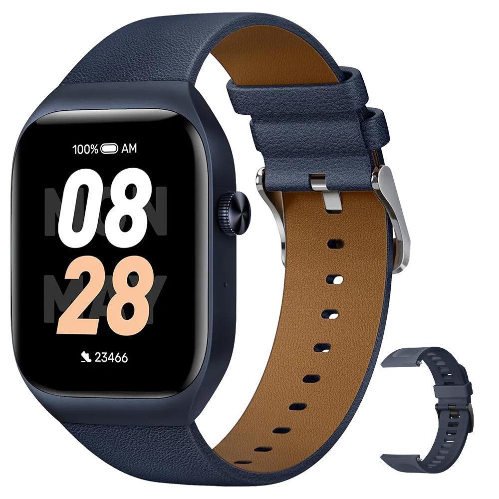 Mibro T2 XPAW012 Watch (45mm - GPS) Deep Blue Metal Case With Deep Blue Leather Band & Extra Deep Blue Silicone Band