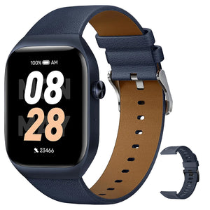 Mibro T2 XPAW012 Watch (45mm - GPS) Deep Blue Metal Case With Deep Blue Leather Band & Extra Deep Blue Silicone Band