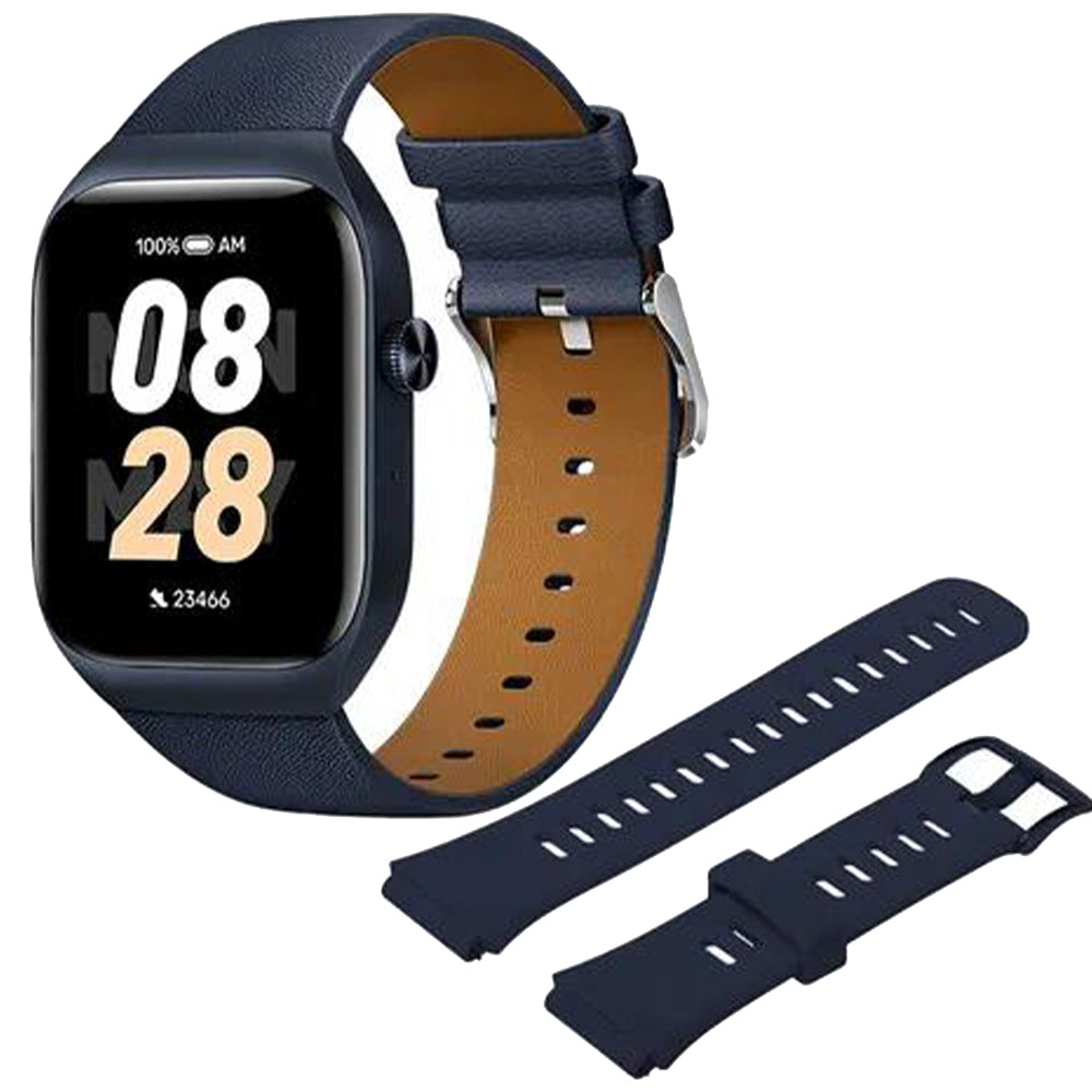 Mibro T2 XPAW012 Watch (45mm - GPS) Deep Blue Metal Case With Deep Blue Leather Band & Extra Deep Blue Silicone Band