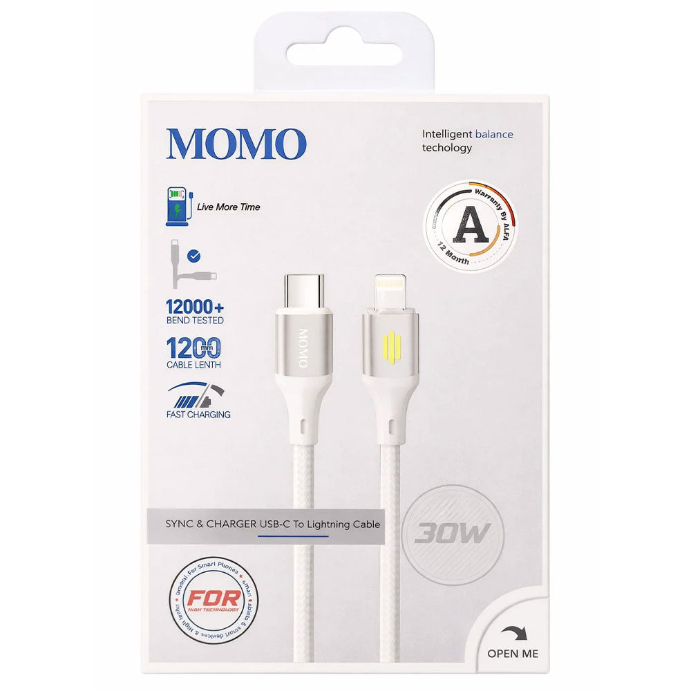 Momo MO-011038 Type-C To Lightning Cable 30W Fast Charging 1.2m - White