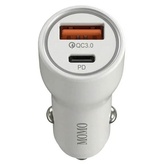 Momo Mini Turbo Fast MO-055501 Car Charger USB + Type-C 38W Fast Charging - White