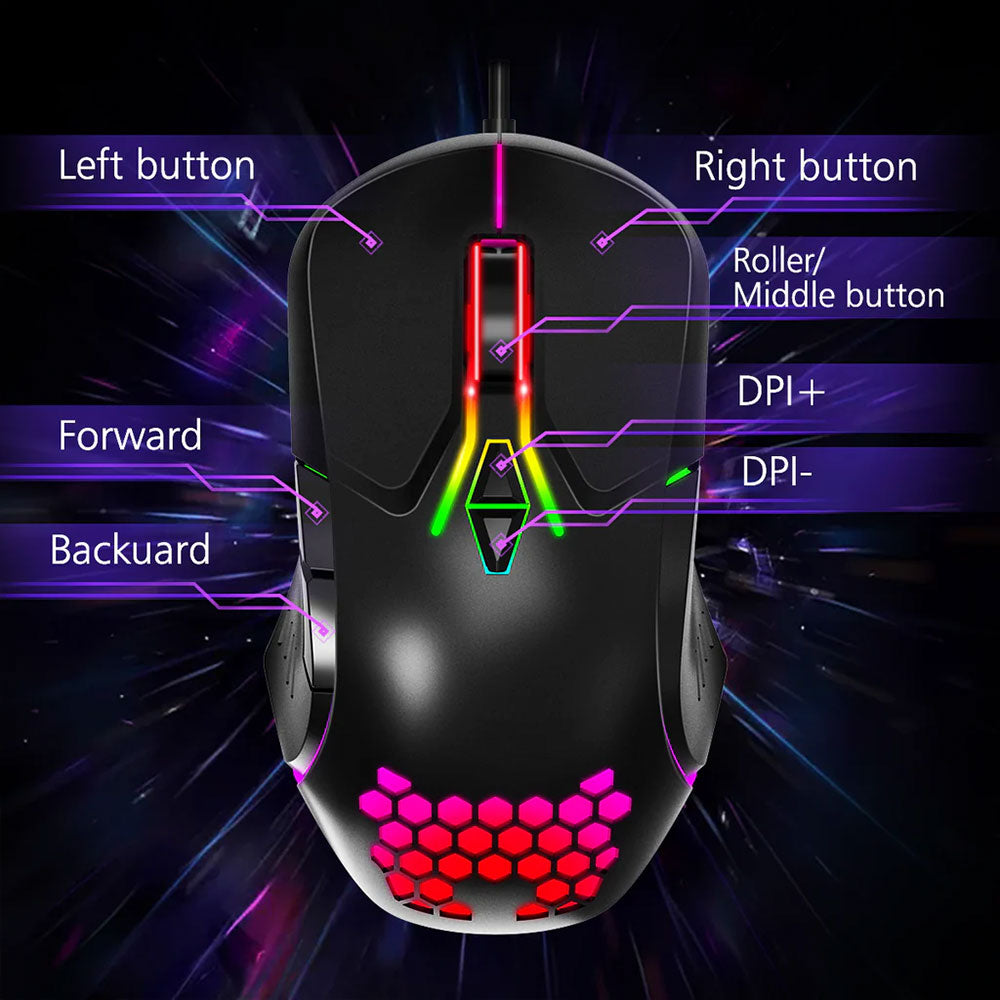 Onikuma CW902 Wired RGB Gaming Mouse 3600Dpi