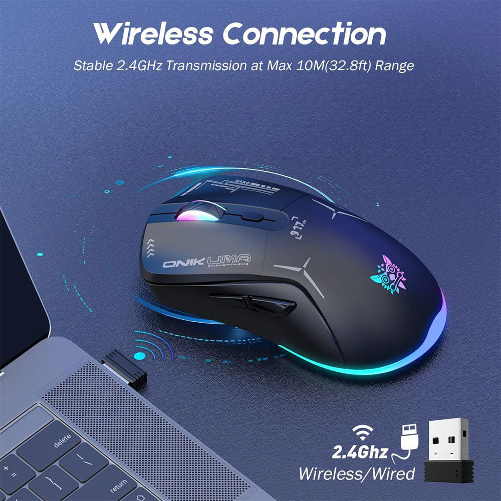 ماوس اونيكوما لاسلكي وسلكي ثنائي الوضع RGB جيمنج 4800 نقطة في البوصة CW917 
